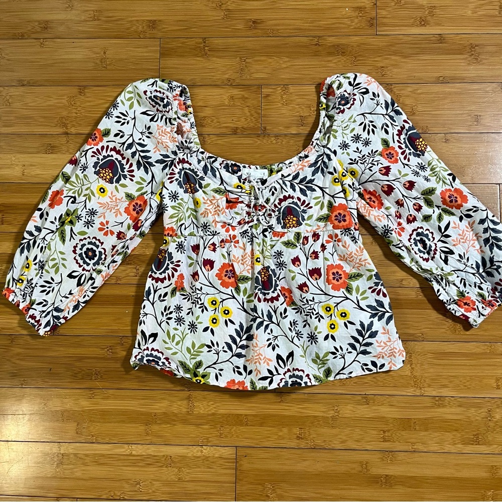 Velvet by Graham & Spencer Stass Floral Multicolor Floral Cotton Babydoll Blouse - Picture 6 of 13